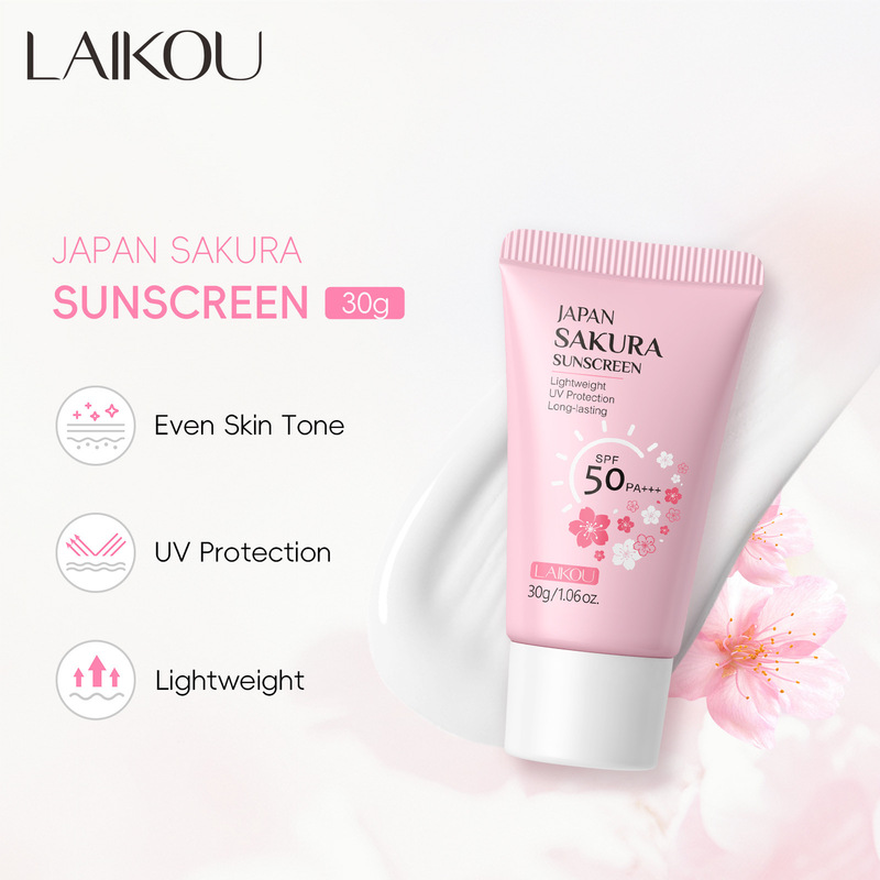 Cross-Border Laikou Japanese Cherry Blossom Sunscreen 30g Hydrating Moisturizing Isolation Cream Manufacturer Spot Wholesale
