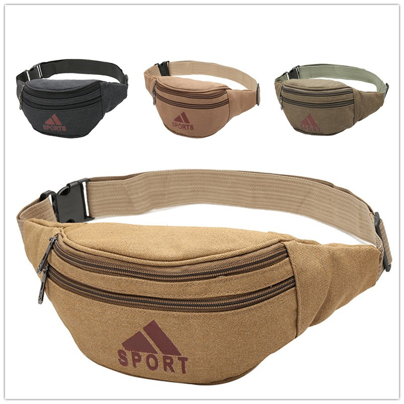 Factory direct new men's canvas sports waist bag women's leisure fashion large capacity storage cash register waist bag