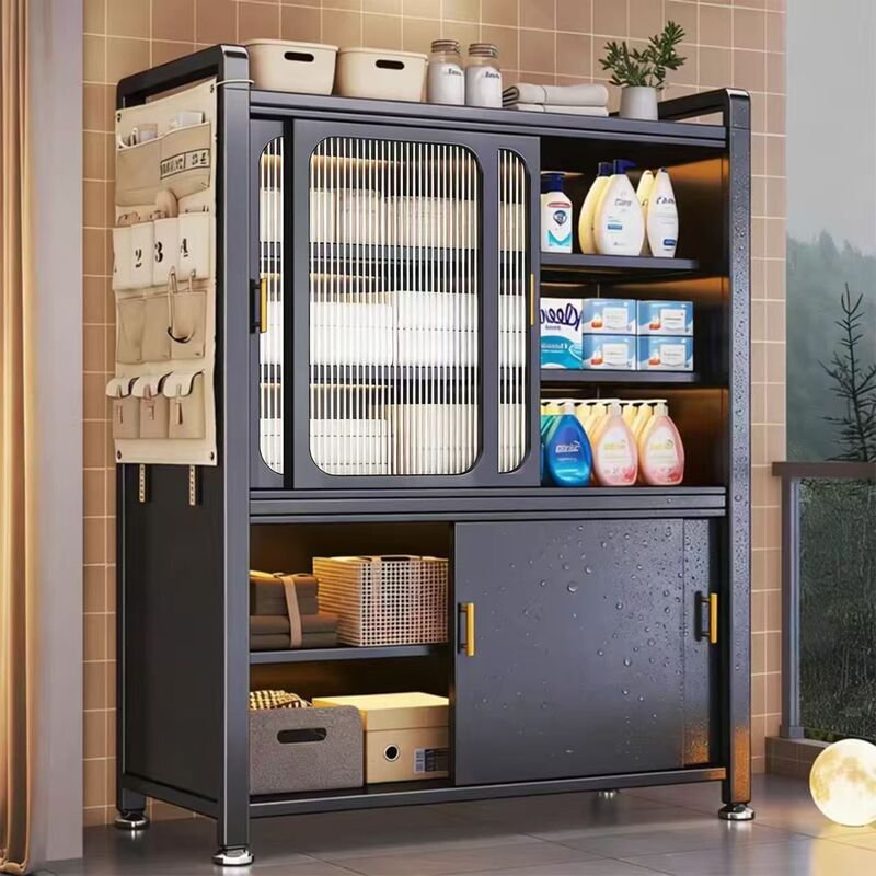 Household Kitchen Sliding Door Storage Cabinet Floor-Standing Carbon Steel Sideboard Cupboard Multi-Layer Storage Cabinet Multi-Functional Storage Rack Household Kitchen Sliding Door Storage Cabinet Floor-Standing Carbon Steel Sideboard Cupboard Multi-Layer Storage Cabinet Multi-Functional Storage Rack