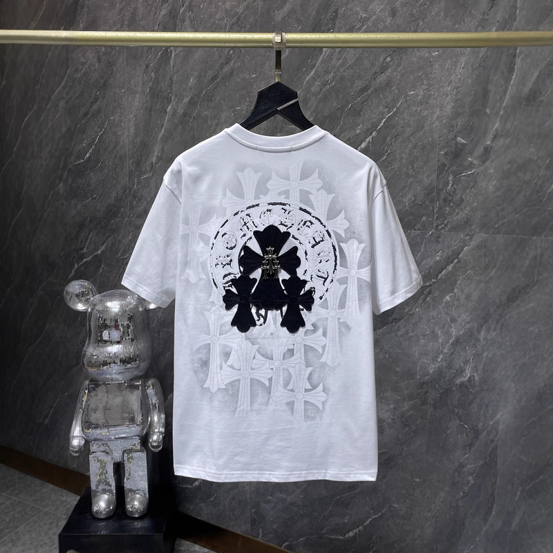 クロスボーダー 2025 夏新作 CH クロウパッチメタルクロスプリント半袖 Tシャツ男性と女性の同じスタイル Tシャツ|undefined