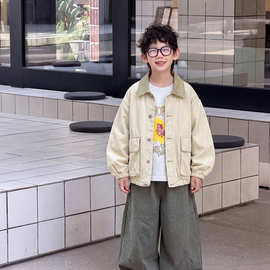 棉小铺男童外套秋季儿童卫衣韩版2026新款复古夹克休闲裤童装套装