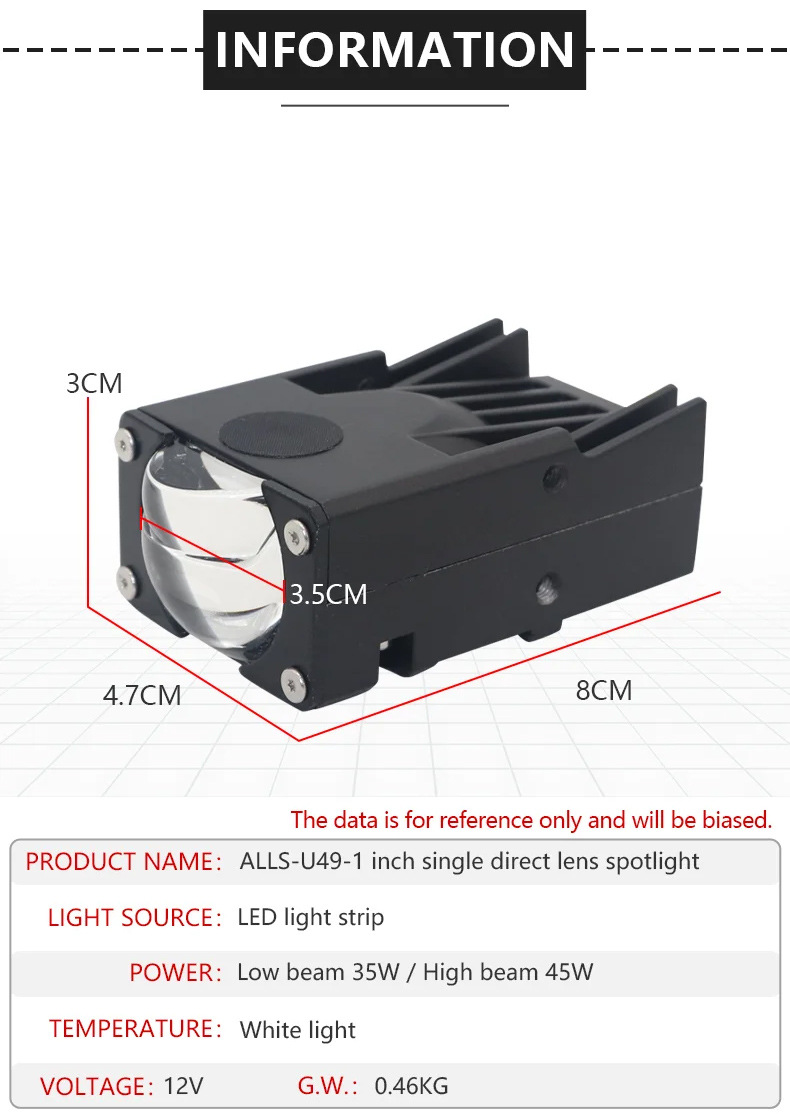 1inch Matrix Lens Headlight with Dual Yellow and White Light for Motorcycles, Led Spotlight with Built-In Spotlight and Cut-Line Grille Light