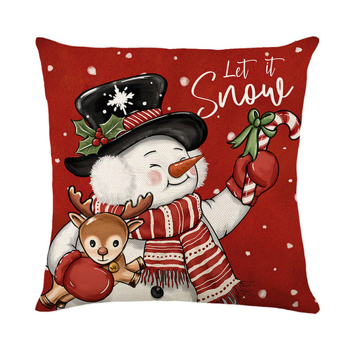 Cross-border Christmas throw pillow cover with Santa Claus linen print holiday home decor cushion cover bedroom cushion cover