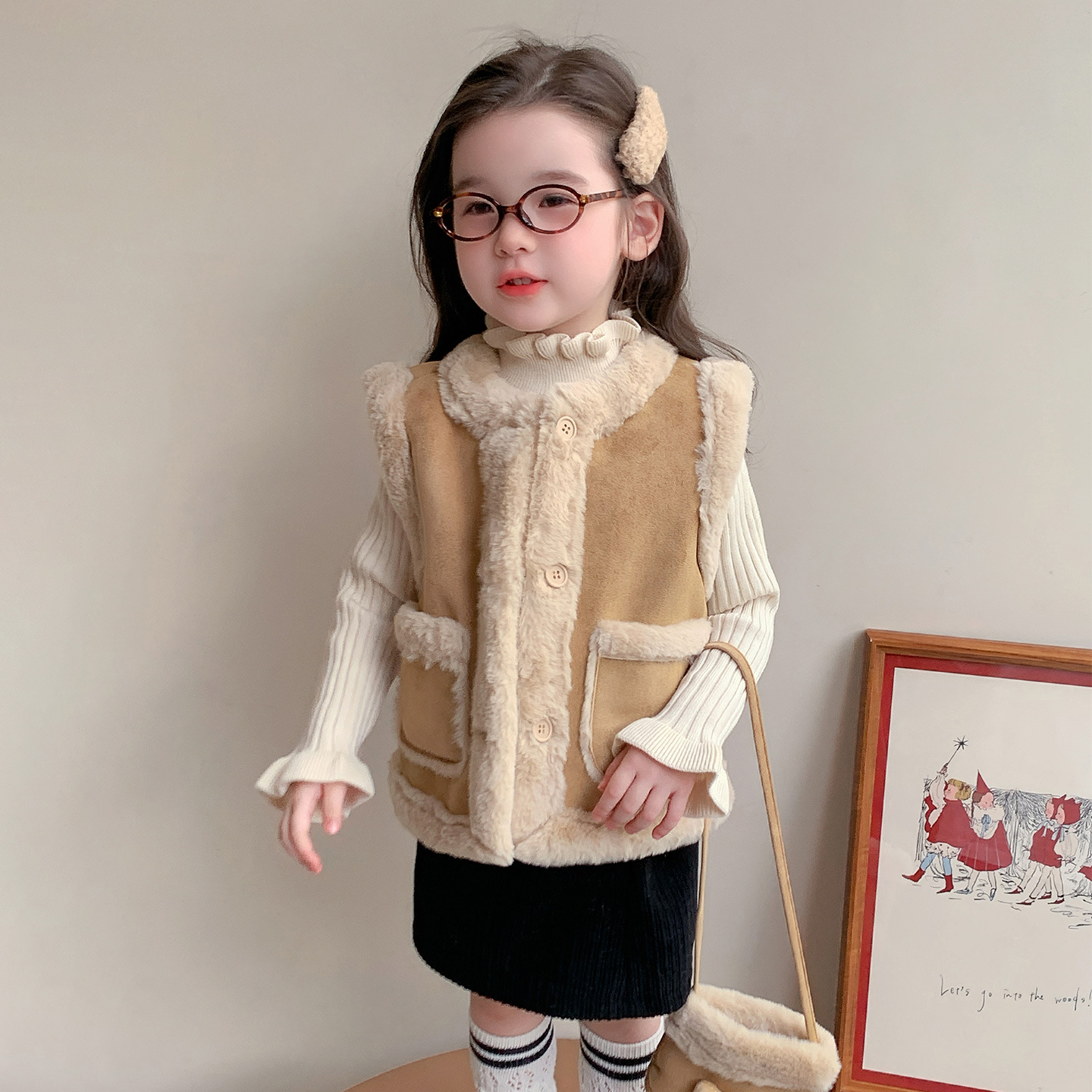 Chaleco de niñas otoño y invierno 2025 nuevo chaleco de lana para niños ropa de invierno para bebés gruesa chaqueta de hombro caliente
