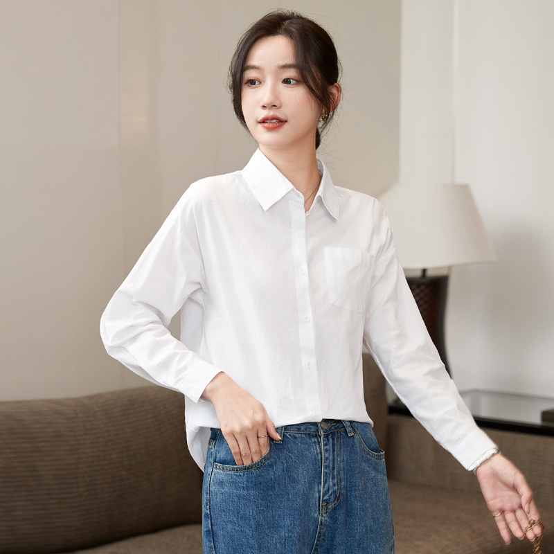 2026年春新作 純綿白シャツ レディース 長袖 韓国風 多用途 ゆったり カジュアル 学生風 アート風 アウター シャツ