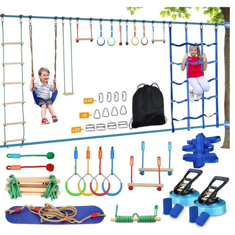 亚马逊爆款忍者爬绳平衡训练套装儿童攀爬组合 Slackline走扁带