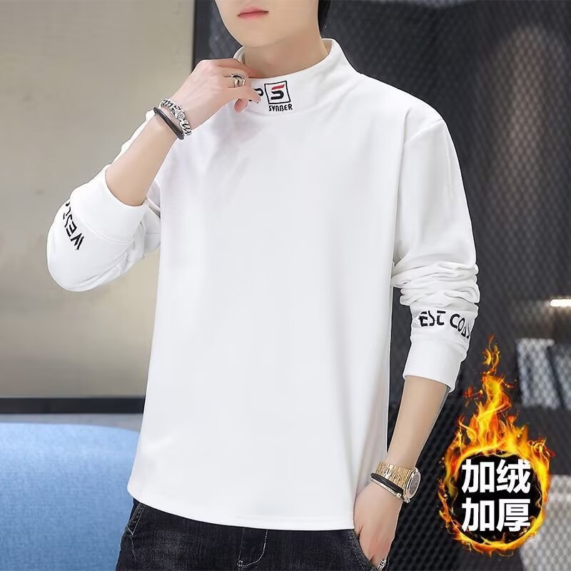 가을 옷 남자 긴팔 티셔츠 겨울 옷 유행 잘 생긴 올 매치 스웨터 하프 하이 칼라베이스 셔츠