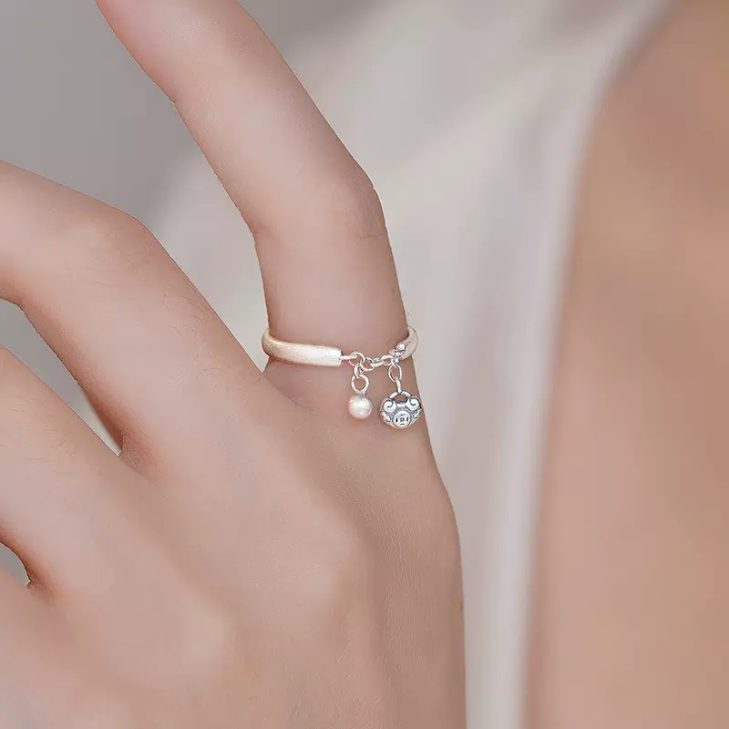 阿宝S999足银新中式银珠平安锁戒指女国朝个性复古国风指环代发