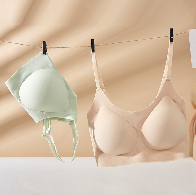 Fixed Cup Non-removable Chest Pad One-piece Seamless Sling Underwear Women's One-piece Non-rimmed Naked Sleep Bra