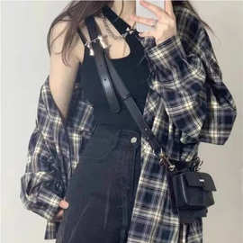 格子衬衫女秋季2023年新款早秋装衬衣外套法式长袖上衣设计感小众