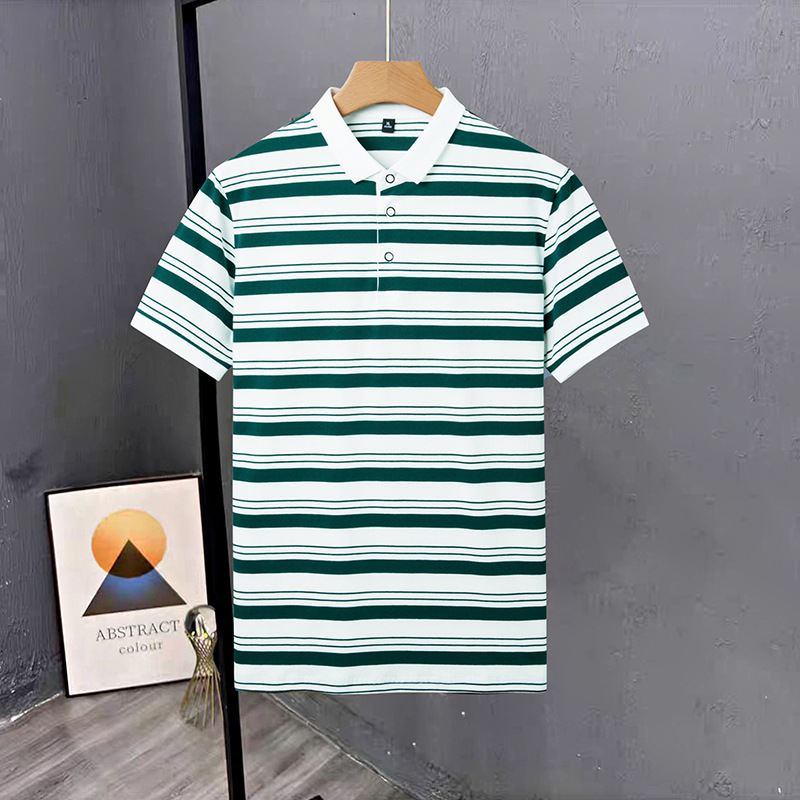 New Cotton Stripesd Short-Sleeved Polo Shirt Men's Breathable Casual Lapel T-Shirt Summer Men's Knitted Polo Shirt
