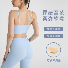 歐美性感美背裸感運動瑜伽套裝高腰提臀健身褲lulu瑜伽服女兩件套