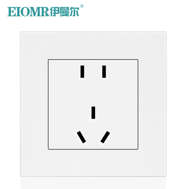 国标5孔插座面板二位插墙电源插座玻璃不锈钢铝拉丝材质86型暗装