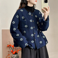 日系森系刺绣磨毛加棉棉衣女冬季新款抽绳下摆宽松百搭棉服外套女