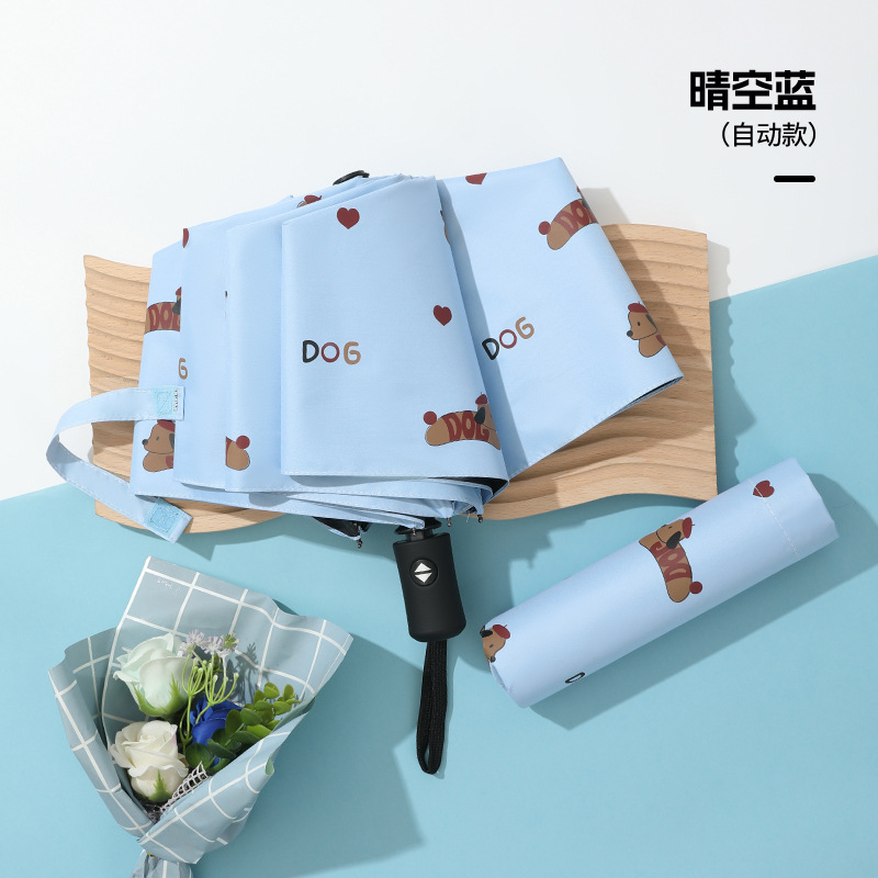Paraguas plegable automático de tres pliegues al por mayor con logotipo personalizado, paraguas de dibujos animados para hombres y mujeres, protección solar, parasol, doble uso para lluvia y sol.