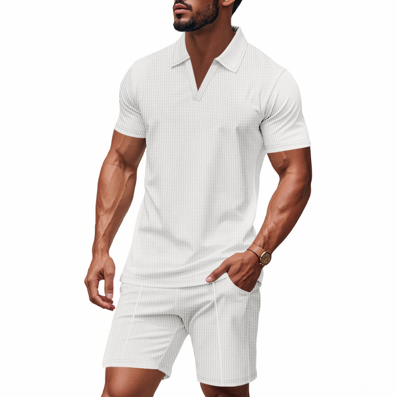 2025 Amazon Cross-border para hombre verano nuevo oversize pesado waffle solapa Polo traje de manga corta