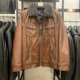 2023 new Haining Leather coat men's detachable liner down jacket first layer cowhide jacket short mink collar