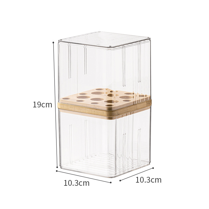 Caja de almacenamiento transparente de escritorio, cosméticos de escritorio, cepillo de maquillaje, caja de almacenamiento de madera, lápiz labial, estante de maquillaje