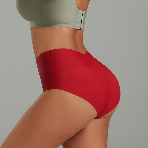 Underpants deep V-shaped non-trace sports ice silk European and American high waist abdomen buttocks lifting women's boxer pants pure cotton crotch