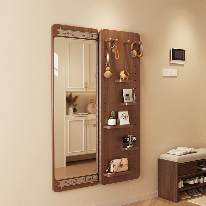 Pegboard Dressing Mirror Integrated with a Hidden Sliding Mirror That Can Be Closed, Full-Length Mirror for Entryway Foyer Pegboard Dressing Mirror Integrated with a Hidden Sliding Mirror That Can Be Closed, Full-Length Mirror for Entryway Foyer