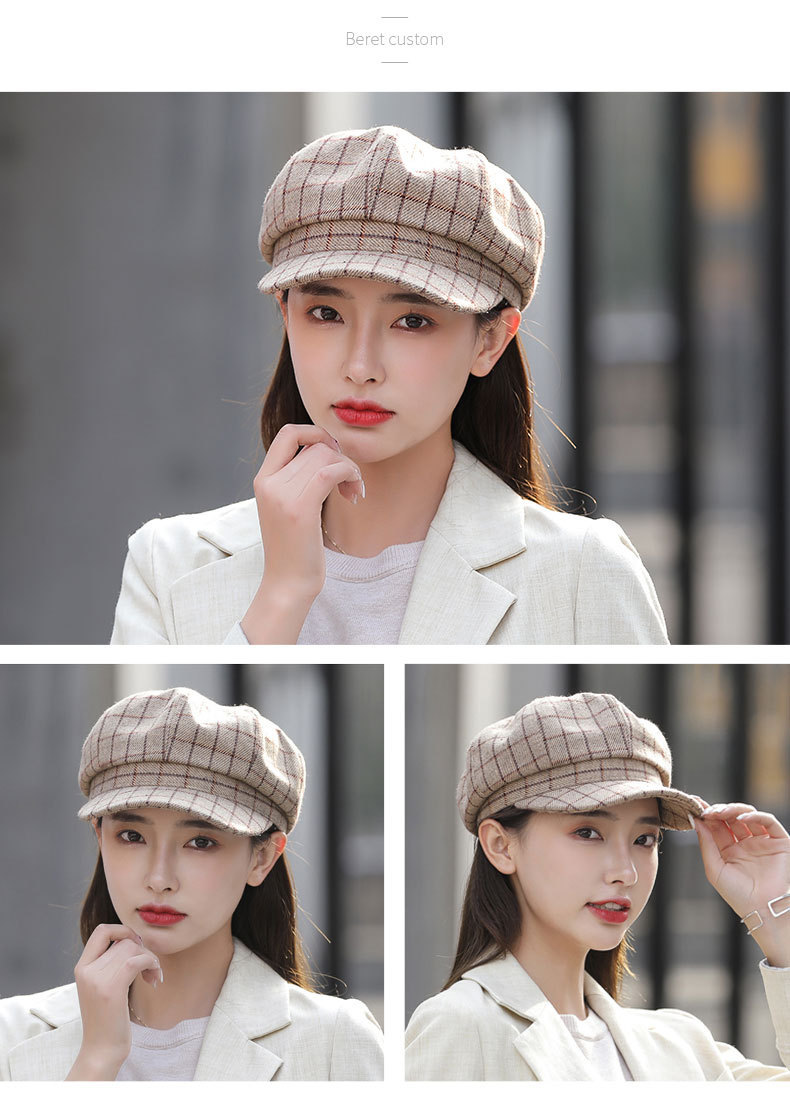 Women's Basic Simple Style Plaid Curved Eaves Beret Hat display picture 2