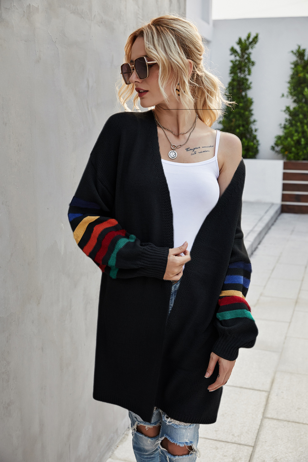 Women's Clothing patchwork loose large size sweater sweater jacket _voghion.com