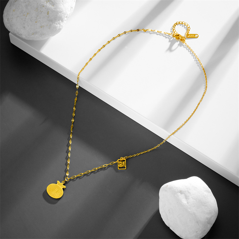 Titanium Steel 18K Gold Plated Chinoiserie Simple Style Plating Hollow Out Chinese Character Pendant Necklace display picture 1