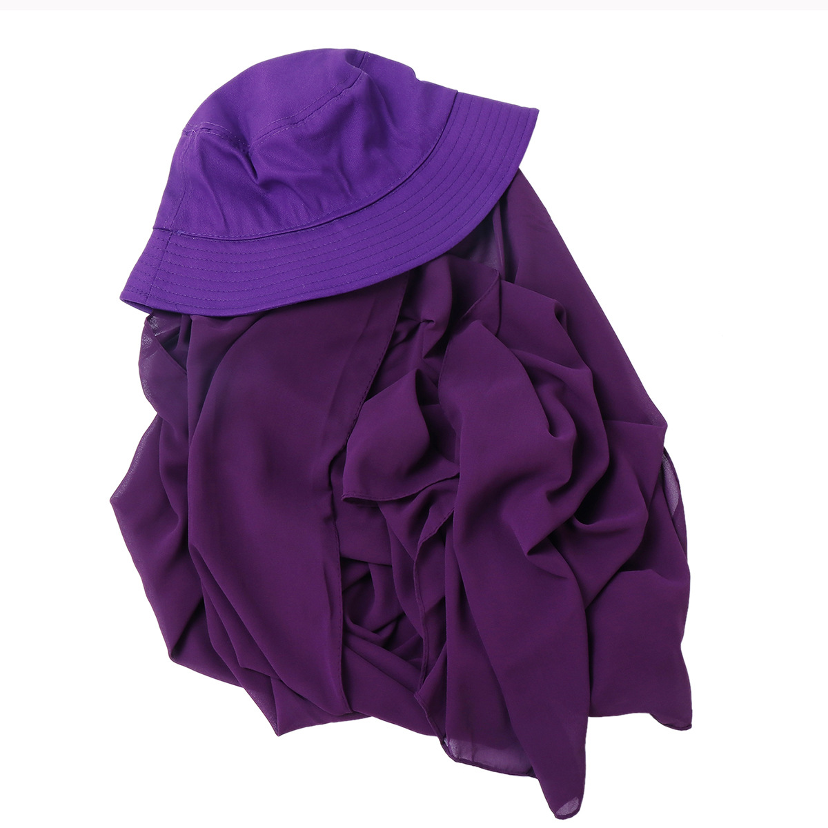 solid color chiffon plus fisherman hat long scarf pearl chiffon all-in-one scarf 2-piece set for drop shipping_voghion.com