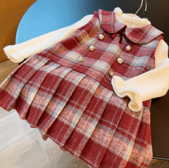 Girls suit dress autumn and winter 2024 new style girl baby plus velvet princess skirt little kids fashionable sweater skirt