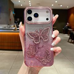 新しいグラデーショングリッターバタフライフラッシュダイヤモンドiPhone17promax携帯電話ケースに適した16ソフト電気メッキ14保護カバー