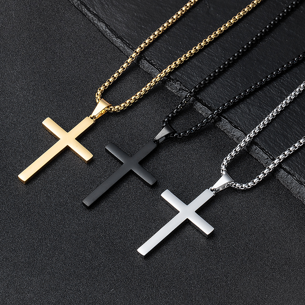 Collier pendentif croix en acier inoxydable pour homme, style hip-hop, avec chaîne à perles polyvalente._voghion.com
