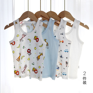 Cold Boneless Vest Suspbottomer Baby Boy Sleeveless Thin Top Baby Girl Comfortable Bottoming Shirt 2-Piece Manufacturer Wholesale