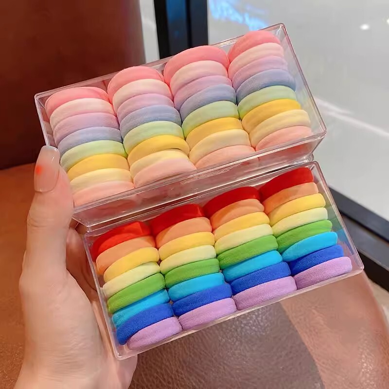 韩版高弹力彩色毛巾圈发圈简约森系扎头发皮筋盒装不伤发发饰批发|undefined