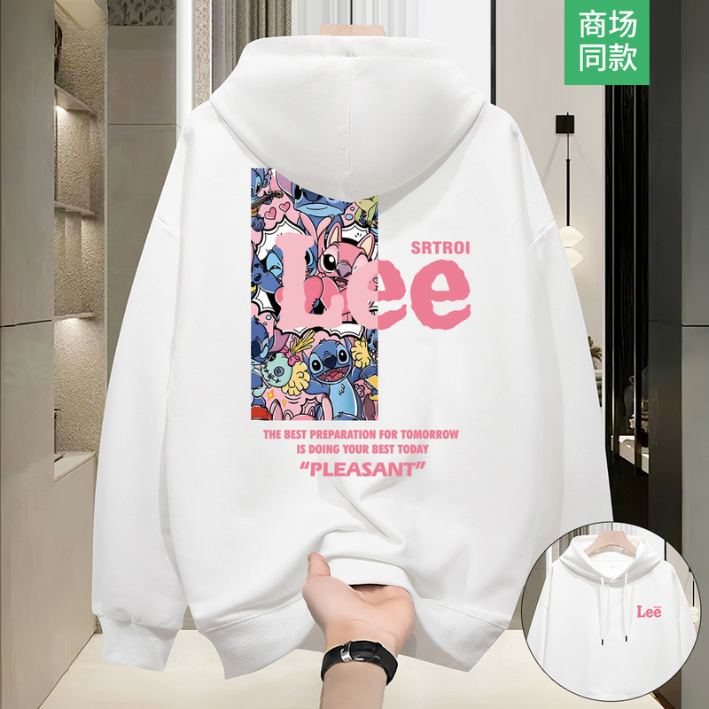 加绒印花上衣连帽卫衣美式时尚印花重磅纯棉情侣装卫衣连帽上衣潮|undefined
