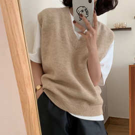 25秋冬新款厂家严选100纯羊毛V字领ins韩系女士套头马甲无袖背心