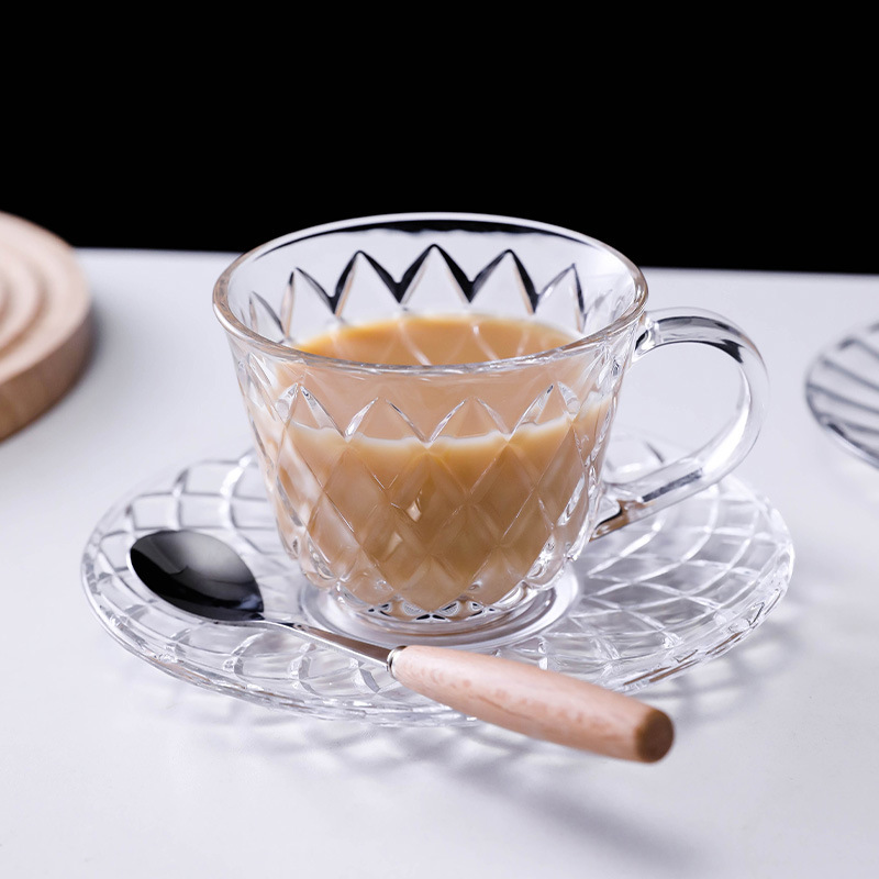 Simple Transparent Tropical Handle Glass Coffee Cup Ice Mocha Caramel Latte Cup Cafe Drinking Tea Cup