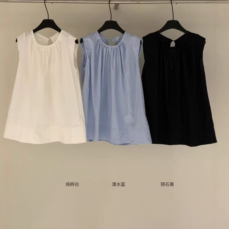 Summer New Simple Fresh Sleeveless Shirt for Women, Loose and Slimming, with a Hollow Back, Versatile Cotton and Linen Blouse