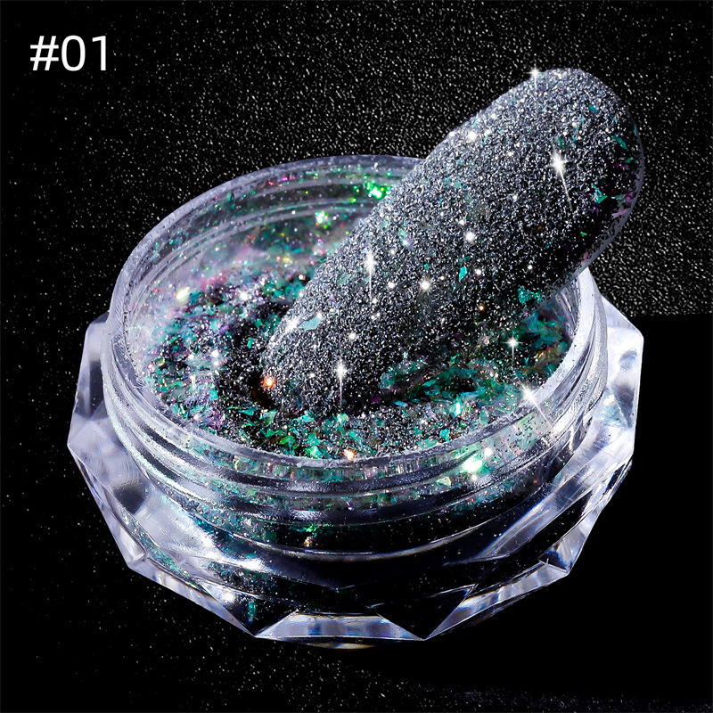 Internet celebridad nueva fantasía manicura Opal brocado diamante polvo flash polvo reflectante diamante lentejuelas disco flash polvo