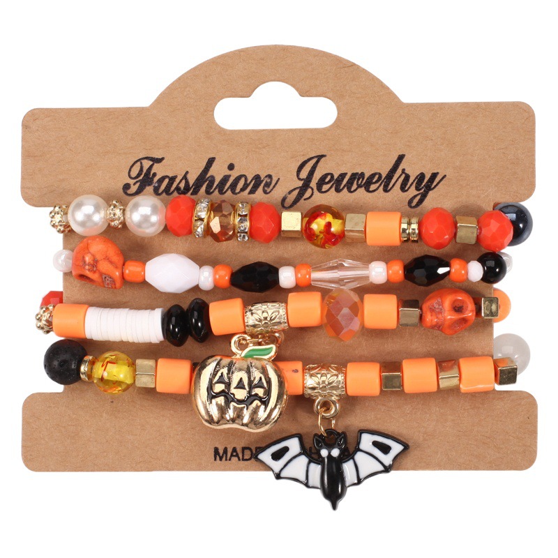 New Halloween Bracelet Ghost Pumpkin Skull Pendant Beaded Bracelet Holiday Party Bracelet Halloween