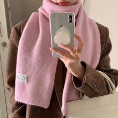韩系氛围感软糯针织纯色围巾女2025新款时尚百搭保暖毛线围脖冬季