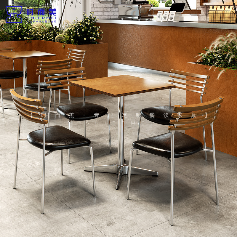 Trendy Fusion Western Restaurant Simple Dining Table and Chair Set Korean-Style Vintage Café Milk Tea Shop Ocean Board Table and Chairs