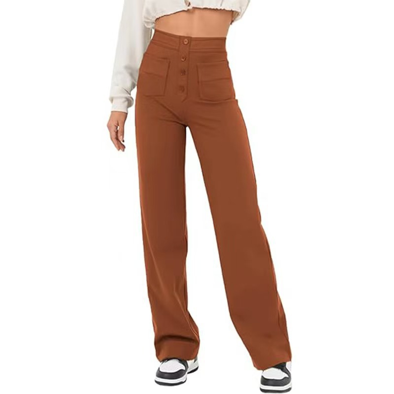Women's High-Waisted Straight Leg Pants With Multiple Pockets - Stretch Comfort Casual Trousers For Everyday Wear_ecoleips.com