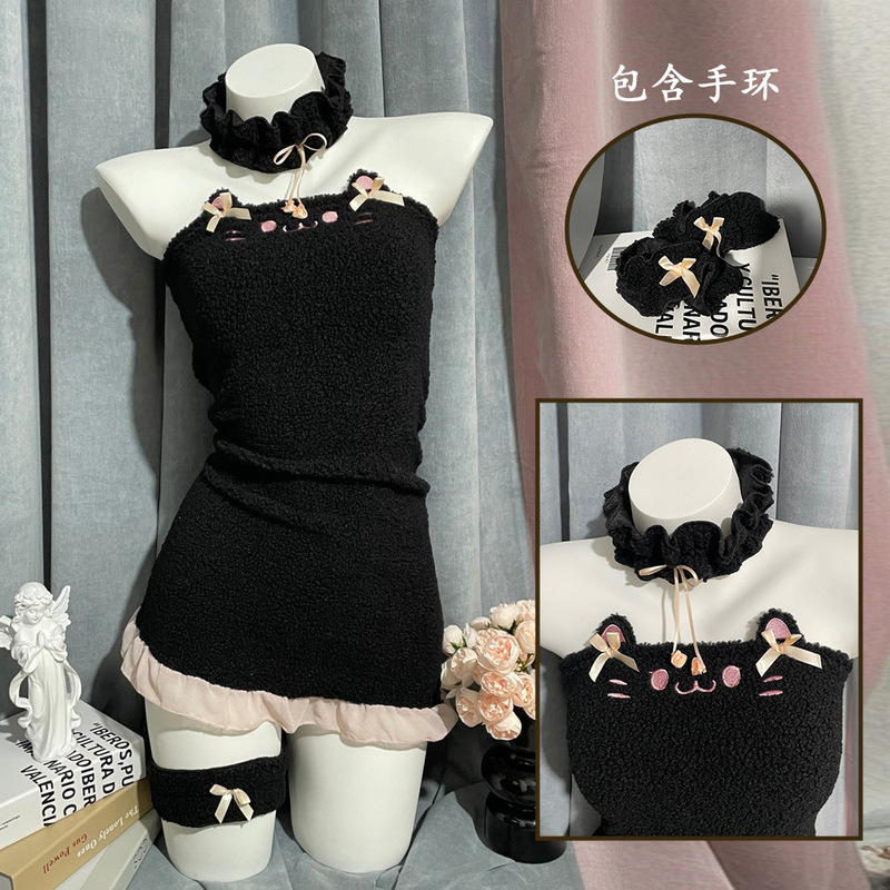 Golden Night Sex Lingerie Plush Backless Pure Desire Maid cos Cat Hot Girl Slim Fit Sexy Temptation Free suit