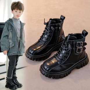 Boys' Boots 2025 Autumn and Winter New Style Fleece-Lined Kidsren's Cotton Boots Non-Slip British Cowhide Little Boy's Boots Wholesale