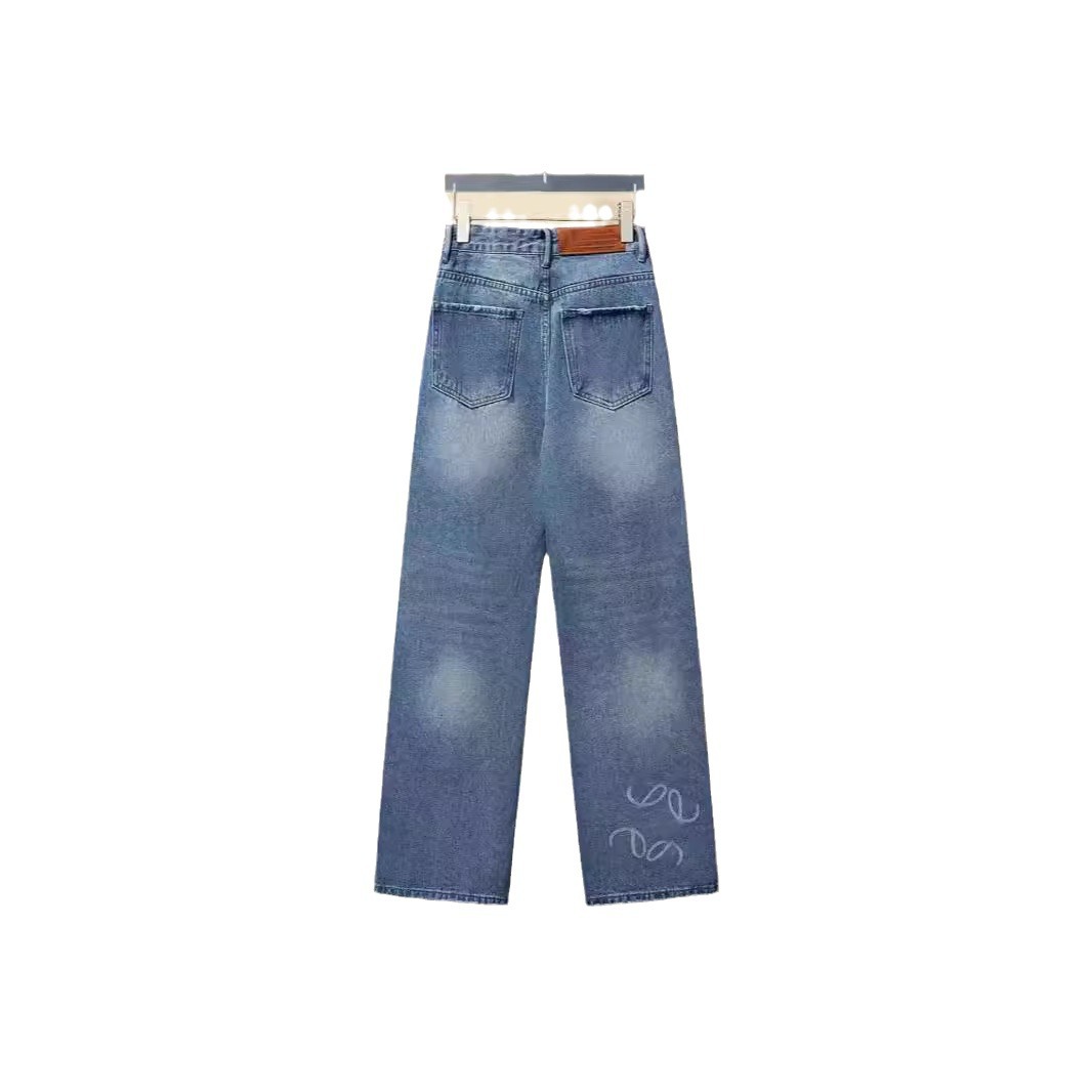 유럽과 미국 역 중산 청바지 2024 가을과 겨울 로이 홈 불타는 꽃 로고 스트레이트 청바지 여성 조커