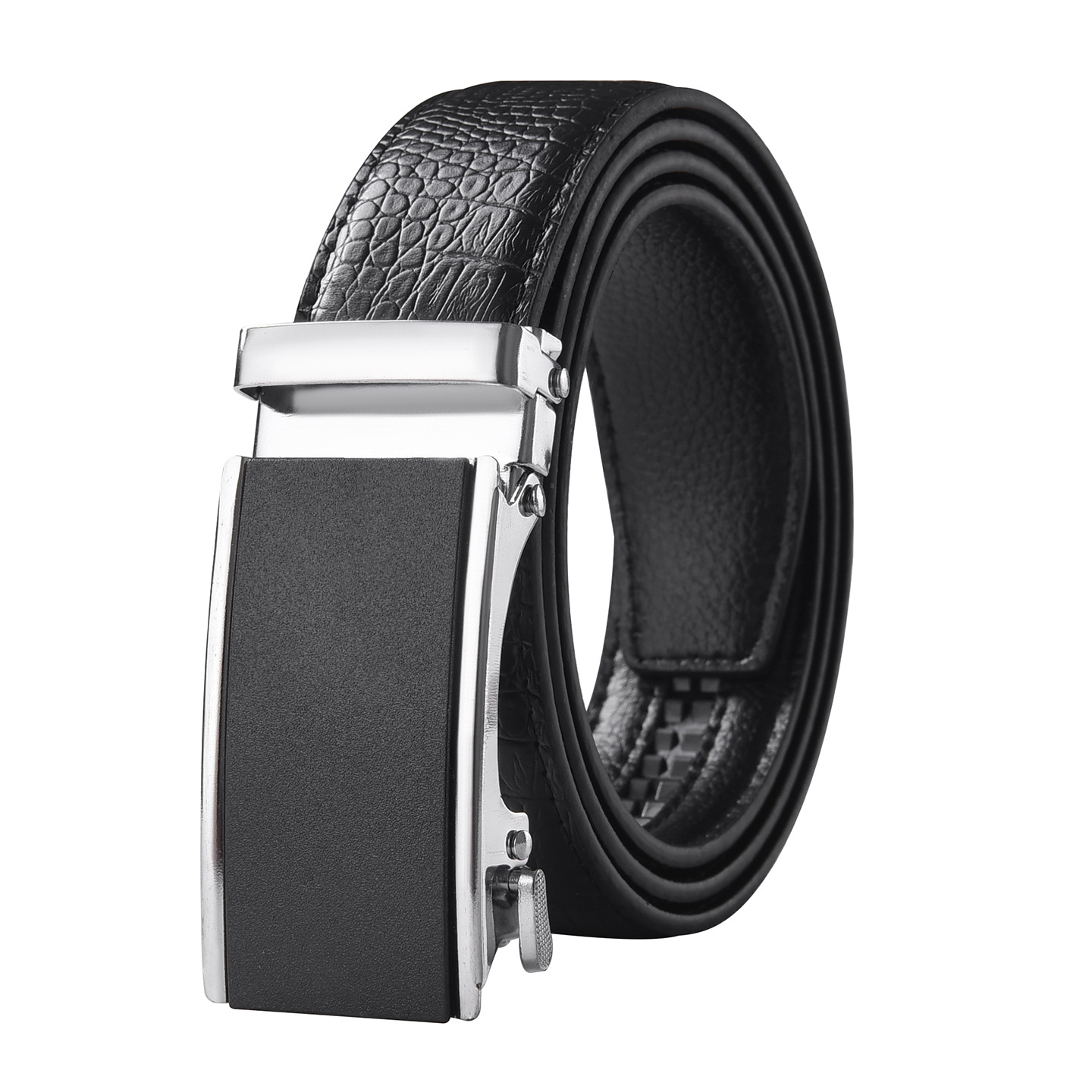 Doble cinturón negro de la línea Silver Buckle