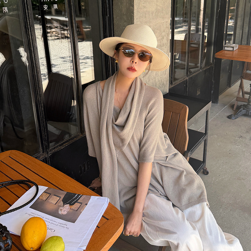 Special Offer, Non-Refundable, Non-Exchangeable Elsissi Design Scarf Collar Short-Sleeve Cape Sweater Versatile Sleeveless Top for Women Summer Special Offer, Non-Refundable, Non-Exchangeable Elsissi Design Scarf Collar Short-Sleeve Cape Sweater Versatile Sleeveless Top for Women Summer