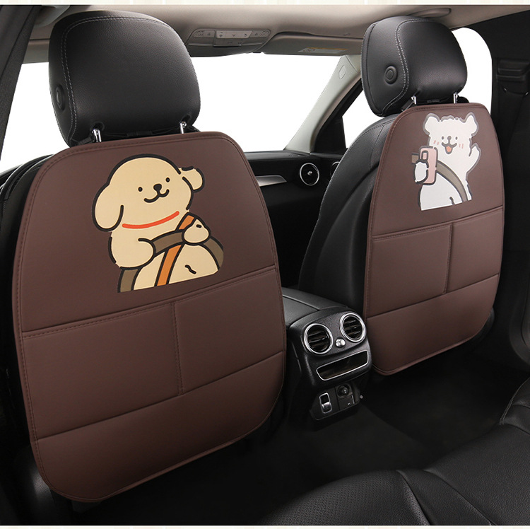 Car Anti-Kick Pad, Kidsren's Seat Back Anti-Kick and Anti-Stain Pad, Rear Seat Anti-Stain Pad, Cartoon Cute Puppy Leather Pad