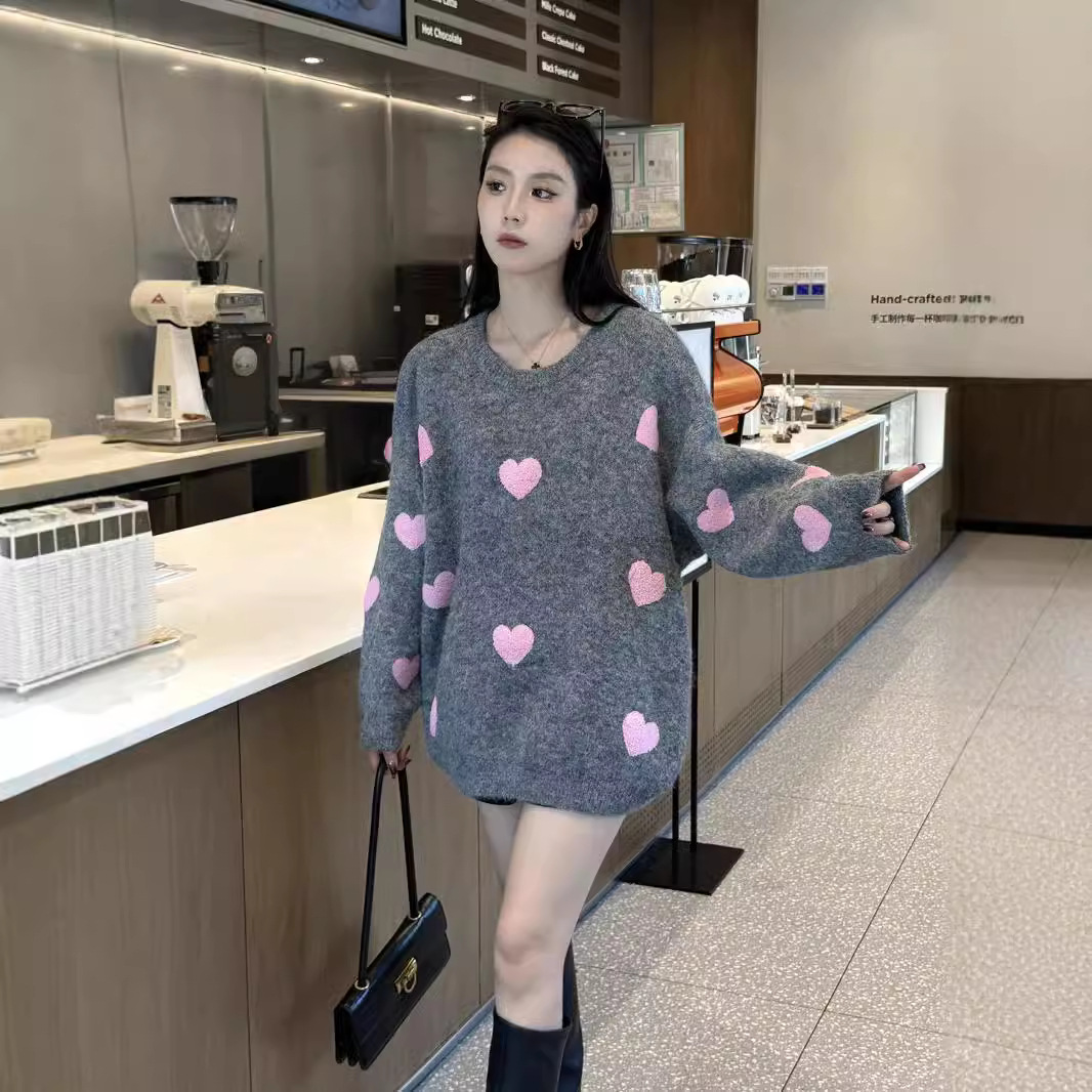 24 invierno Puyuan estilo europeo y americano dulce amor suéter de cuello redondo relajado ocio 2024 nuevo image 5