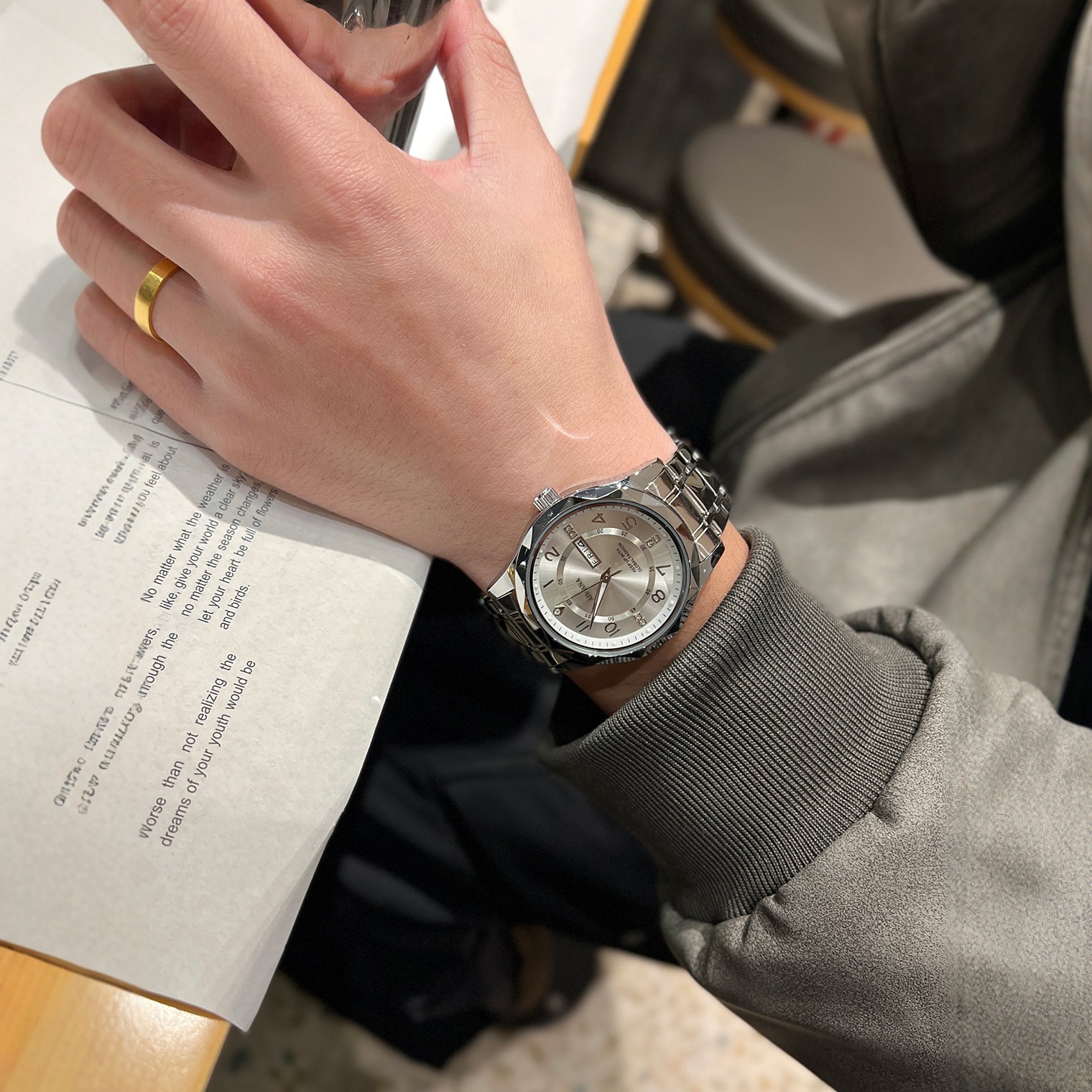 Cross-Border Hot-Selling Waterproof Men's Watch Business Dual Calendar Steel Band Luminous Quartz Watch Foreign Trade Hot Model Dropshipping